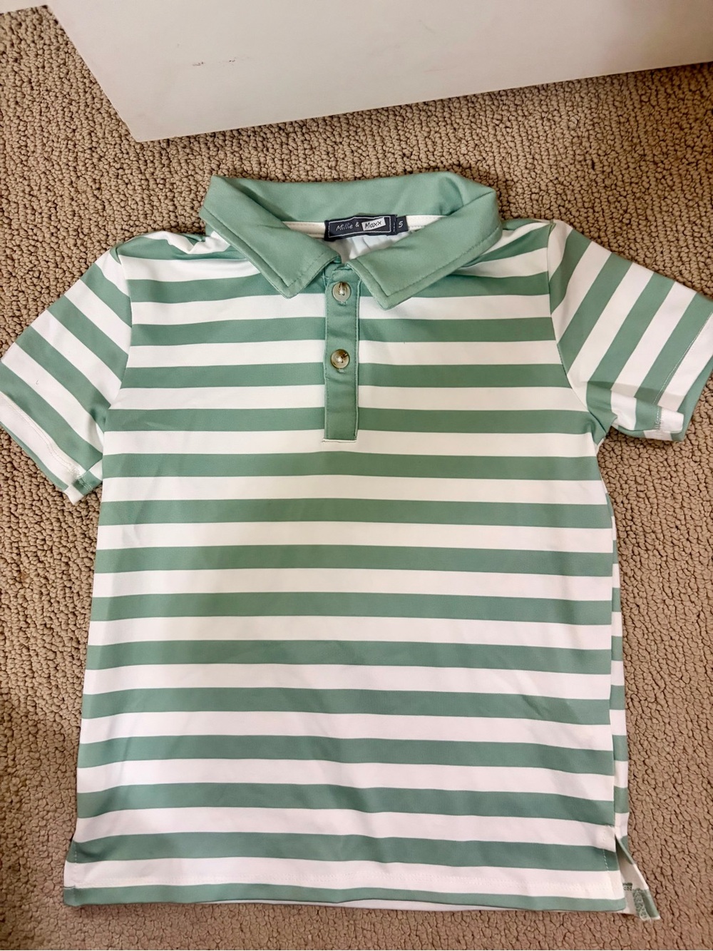 Light Green & White Striped Kids Boys Polo Shirt - Classic Casual